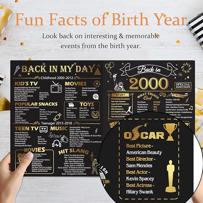 25th Birthday Card for Men Women, 3D Pop Up 25th Birthday Gifts Cards for Him Her, Back In 2000 Funny 25 Year Old Birthday Decorations