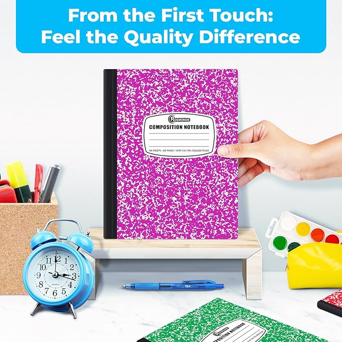50 Pack Bulk Composition Notebooks College Ruled, 200 Pages (100 Sheets), 9-3/4 x 7-1/2, Bulk School Supplies, Bulk College Ruled Notebooks, Bulk Assorted Colors Marble Notebooks for School