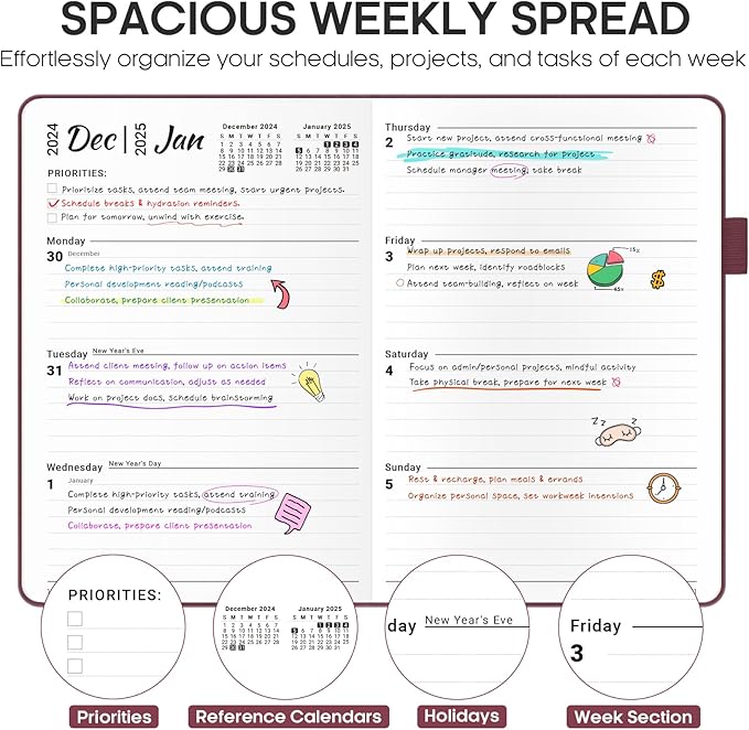 2025 Planner - Weekly and Monthly Planner, January 2025 to December 2025, Hardcover 2025 Calendar Planner Book, Inner Pocket, Perfect for Office Home School Supplies - A5 (5.8" x 8.4"), Wine Red