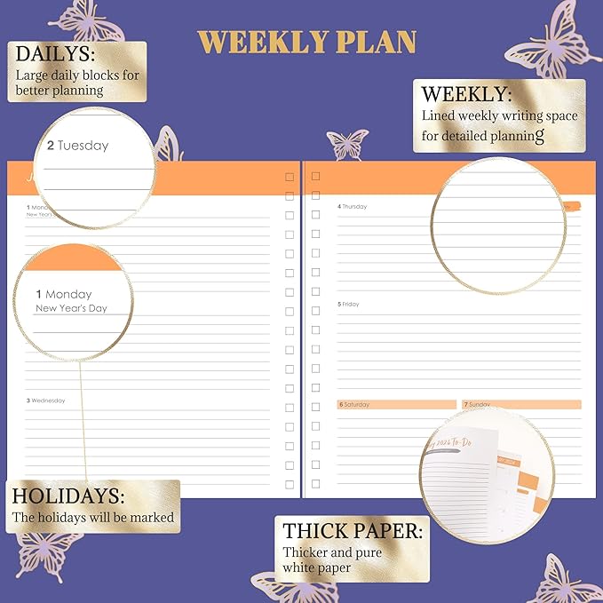 2025 Hardcover Planner Weekly and Monthly, Dec 2024–Dec 2025, Large Spiral Bound Planners 2025 for Women Gifts, 8.3" x 9.3",13 Month Calendar with 13 Tabs, 3 Sticker Sheets, Purple