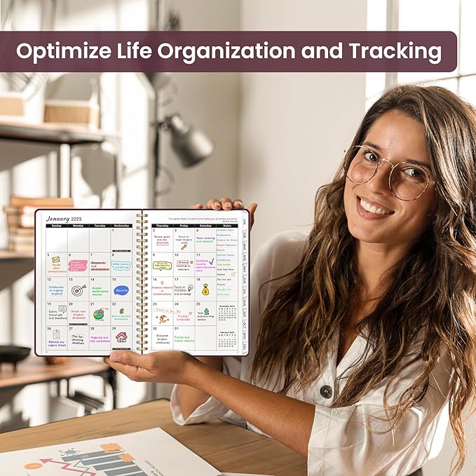 2025 Planner Weekly and Monthly, Jan 2025 - Dec 2025, Hardcover 2025 Calendar Planner Book with Monthly Tabs, Inner Pocket, Aesthetic Planner 2025 for Office Home School Planning - A5 (6.3" x 8.5"), Spiral Bound, Wine Red