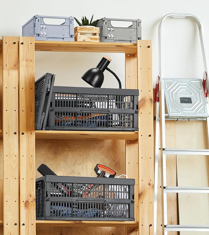 2-Pack Pastel Plastic Storage Baskets, Collapsible Crates for Organizing, Space-Saving Bins for Classroom, Kitchen, Office, Bedroom (Dark Grey, 19" x 13" x 9")