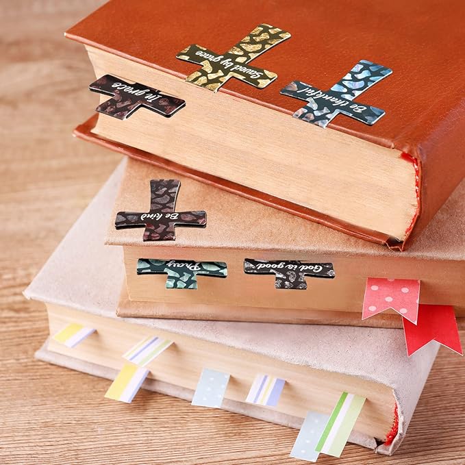 48 Pcs Magnetic Bookmarks Christmas Bible Gift Christian Scripture Inspirational Book Marks Bible Verse Cross Bookmark Magnetic Page Clips for Women Men School Reading Gifts(Marble Style)