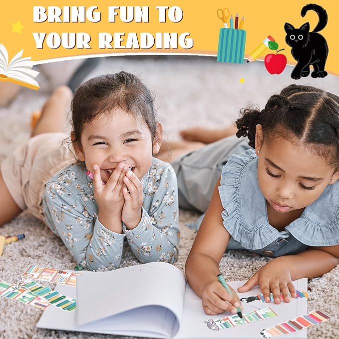 150 Pcs Book Tracker Bookmarks Bulk 6.3 x 1.97 Inch Bookshelf Design Bookmarks Paper Book Tracking Bookmark Double Sided Reading Page Markers for Book Lovers Students School (Cat)