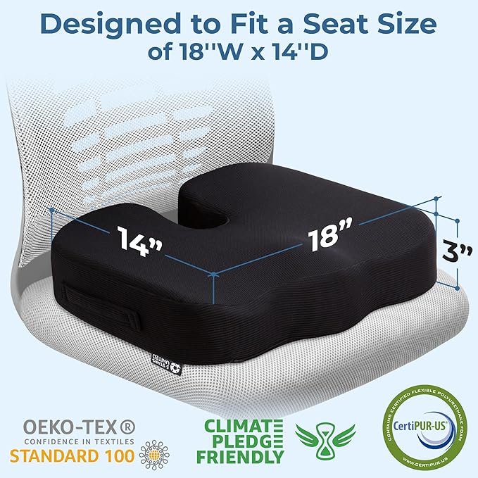 5 STARS UNITED Seat Cushion for Desk Chair - Tailbone, Coccyx Sciatica Pain Relief - Office Chair Cushions - Wheelchair Cushions - Car Seat Cushions - Pressure Relief Lifting Cushions