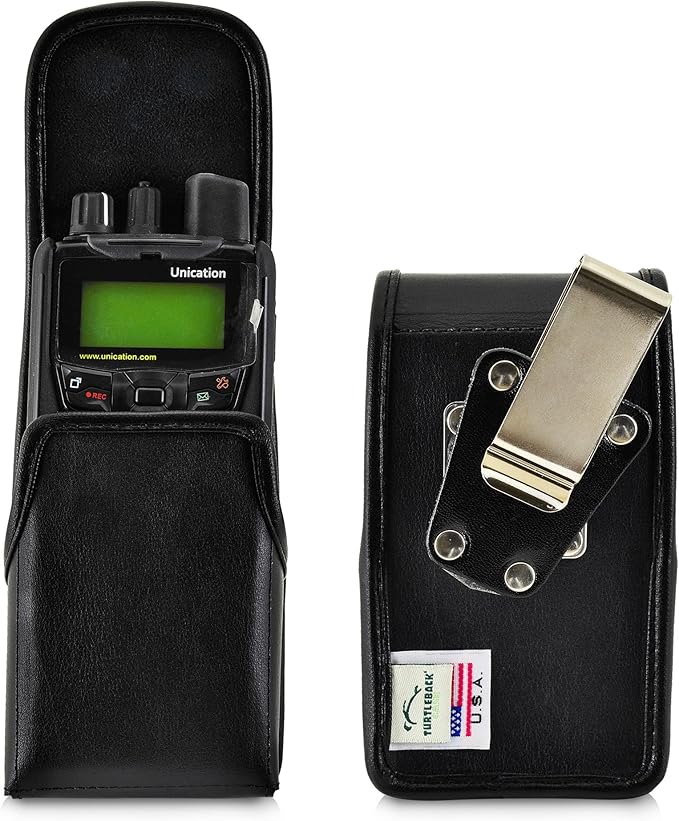 Unication G1 Voice Pager Carry Case and Holster, Black Leather Pouch with Heavy Duty Rotating Belt Clip, (Black Leather Pouch/Metal Belt Clip)