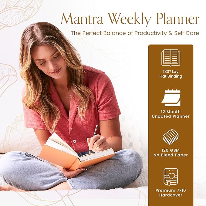 2025 Planner, Daily Journal & Gratitude Journal All-In-One with To Do List, Self Care Prompts & Habit Tracker - 7 x 10 - Orange