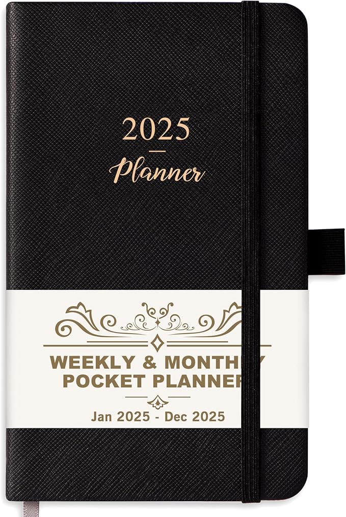 2025 Pocket Planner/Calendar - Pocket Planner 2025, 2025 Weekly & Monthly Pocket Calendar, 6.3''×3.8'', Jan 2025 - Dec 2025, Pen Loop, Back Pocket, Elastic Closure, Note Pages
