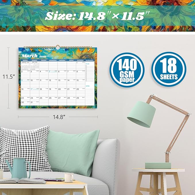 2025 Calendar, Calendar 2024-2025, 18 Months Wall Calendar July 2024 to Dec 2025 Calendar with Julian Dates, 14.8" X 11.5" (Flower)