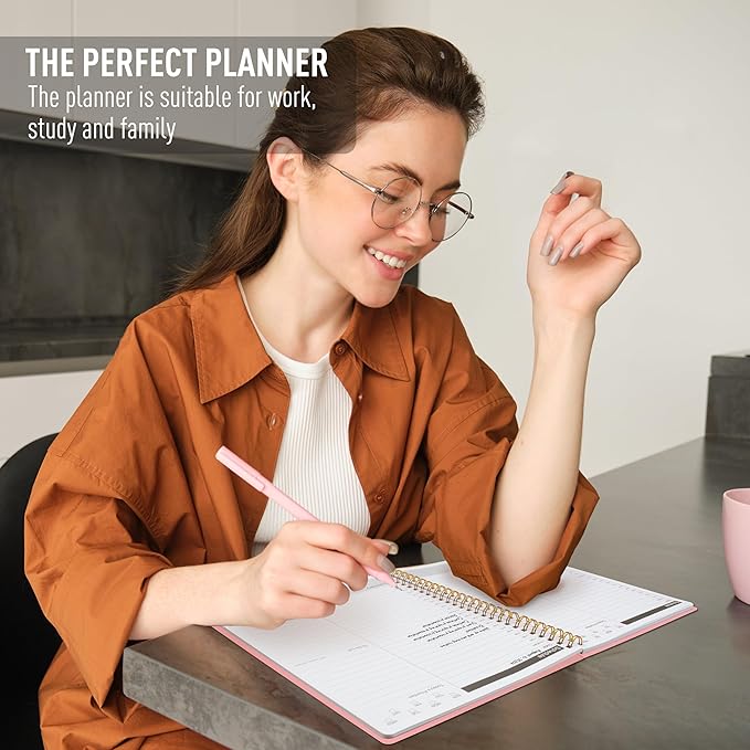 24 Hour Schedule Daily Planner - Undated To Do List Notebook with Hourly Schedule, 7" x 10", Spiral Organizer Your Tasks and Appointments, Home or Office Supplies for Women - Carnation Pink