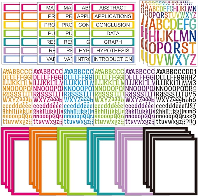 42 Sheets Science Fair Board Supplies 24 Self Adhesive Presentation Science Subtitles 9 Fair Project Titles 9 Personalized Letter Sticker Supplies for Classroom Office(Rainbow)