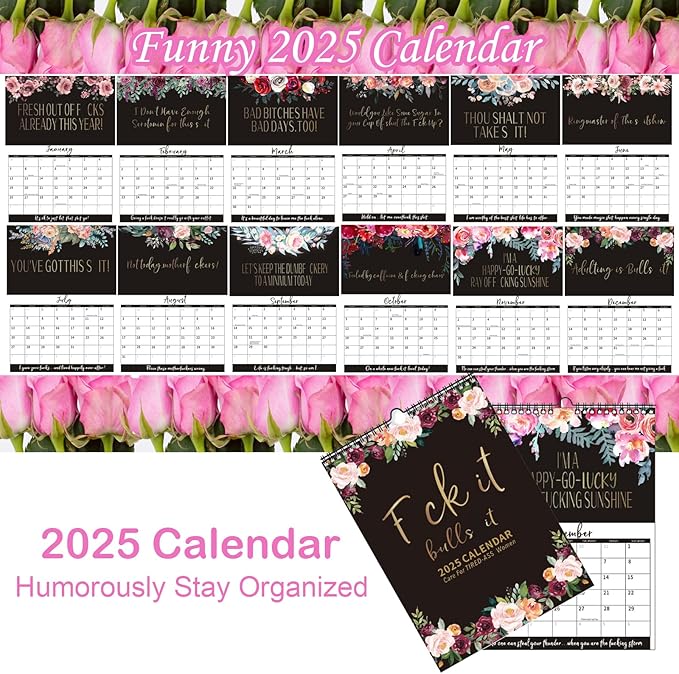 2025 Fu-ck It Wall Calendar for Tired-Ass Women | Tired Women Calendar | Fu-ck It Calendar, 12 Months Wall Hanging Calendar for Home Office, Funny Swear Gag White Elephant Gift for Women
