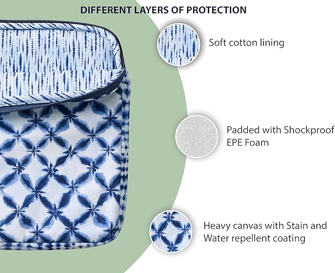 Maison d'Hermine Laptop Bag Upto 15.6 inch Stain and Water Repellent Cotton Canvas - Shibori