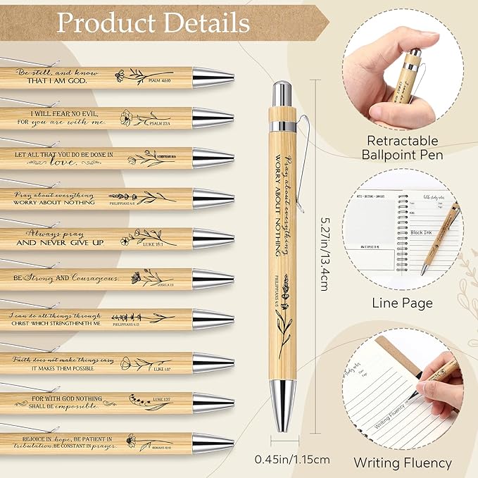 20 Pcs Bible Verse Spiral Notebook with Bamboo Christian Ballpoint Pens Aesthetic Religious Notepads Inspirational Journals Easter Christian Gifts for Women Men Office (Special Style)