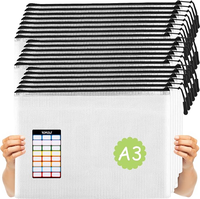 20pcs Mesh Zipper Pouch, A3 17x12 Inches Large Reusable Zipper Pouches for Organizing Classroom and Storage, Extra Large Zipper Bags, Board Game Storage, Puzzle Bags