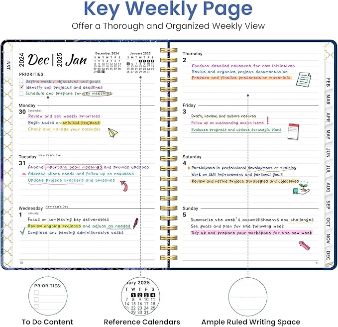 2025 Planner Weekly and Monthly, Jan 2025 - Dec 2025, Hardcover 2025 Calendar Planner Book with Monthly Tabs, Inner Pocket, Aesthetic Planner 2025 for Office Home School Planning - A5 (6.3" x 8.5"), Spiral Bound, Meteor Forest