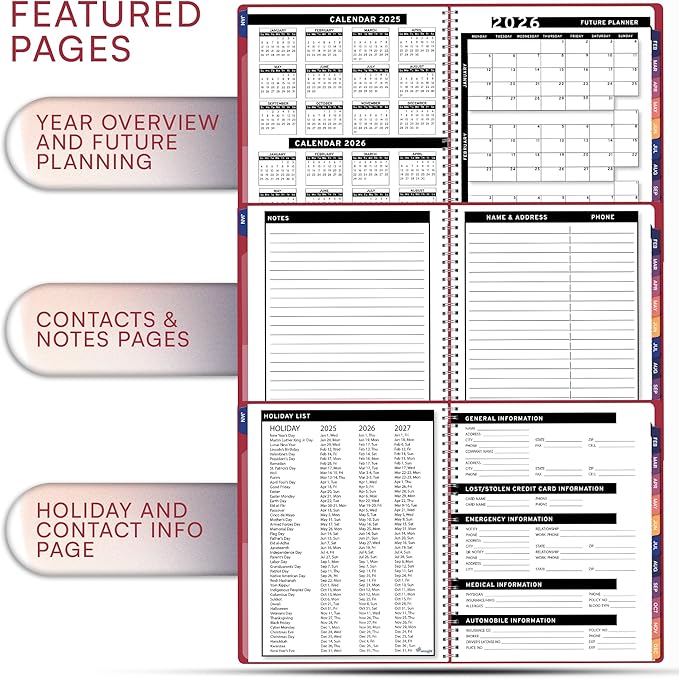 2025 Appointment Book & Planner- Ensight 8.5 x 11 inches, Large Tabbed Daily Hourly Weekly Planner, Calendar & Schedule Book 15-Minute time Slots, Business & Personal Planner Jan 2025- Dec 2025- Maroon