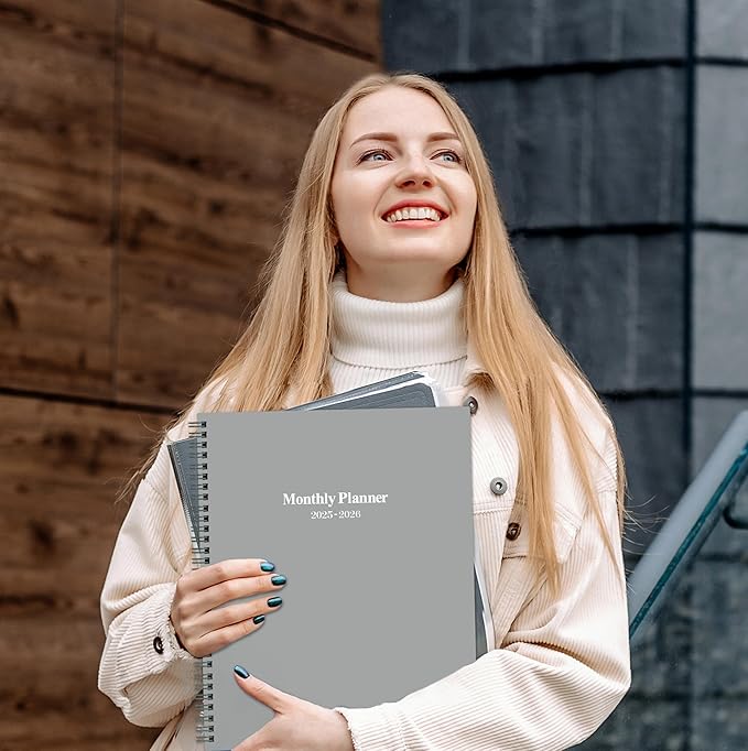 2025-2026 Monthly Planner/Calendar - 2 Year Planner 2025-2026, Monthly Tabs, 9’’ × 11’’, Jan. 2025 - Dec. 2026, Hard Cover, Inner Pocket - Grey