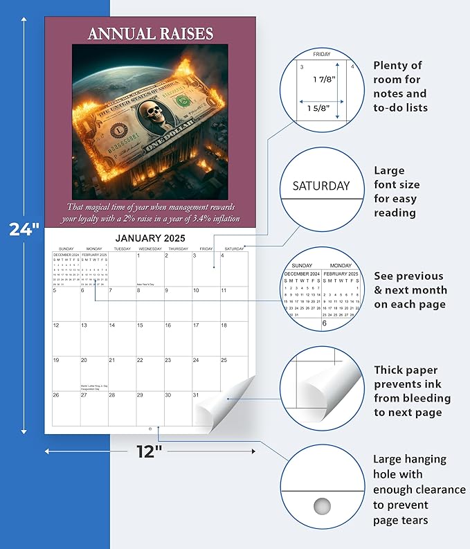 2025 Demotivational Calendar - The Disgruntled Employee's Guide to the Daily Grind Monthly Wall Calendar | 12 x 24 | Funny Work Calendar 2025