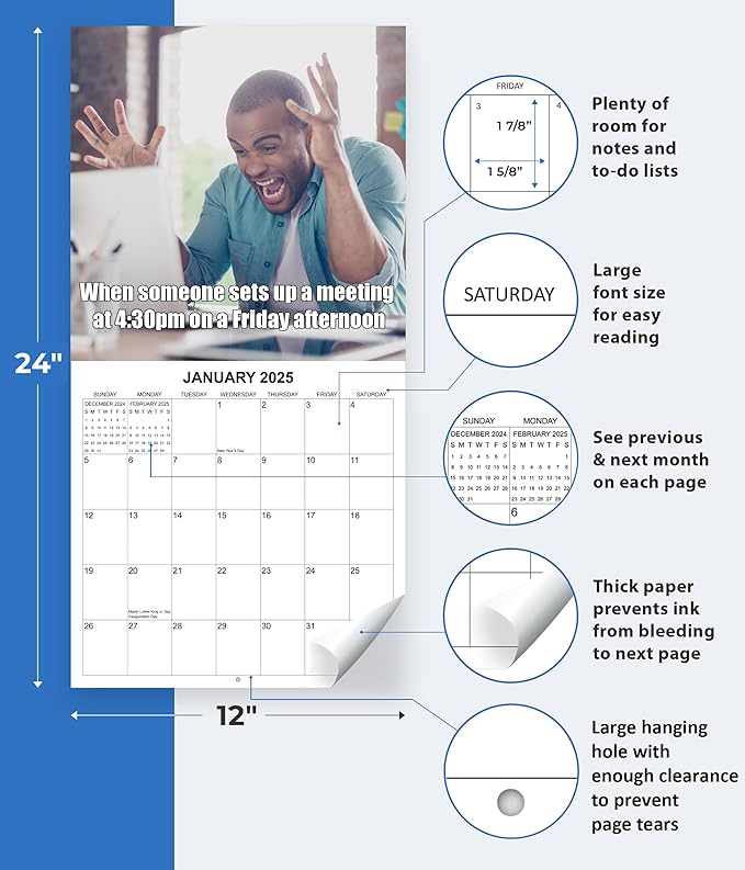 2025 Demotivational Calendar - Meme Edition of The Disgruntled Employee's Guide to the Daily Grind Monthly Wall Calendar | 12 x 24 | Funny Work Calendar