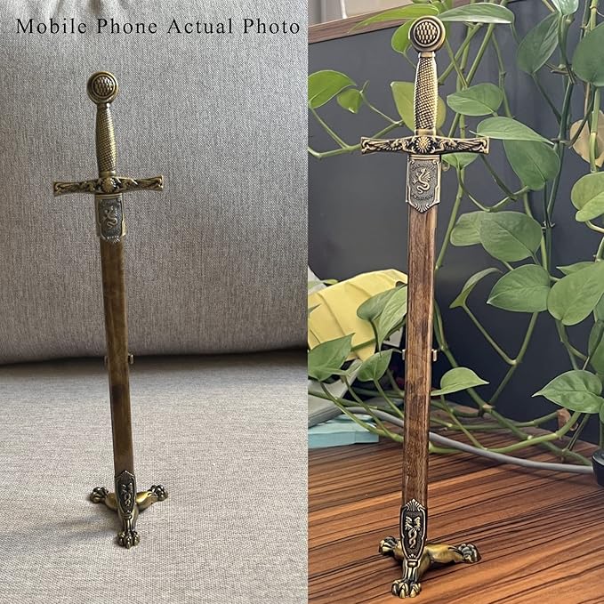 11" Metal Stainless Steel Sword Letter Opener with Stand,Medieval Vintage Gold Handle,Mini Sword,Lightweight Hand Envelope Slitter,Special Gift