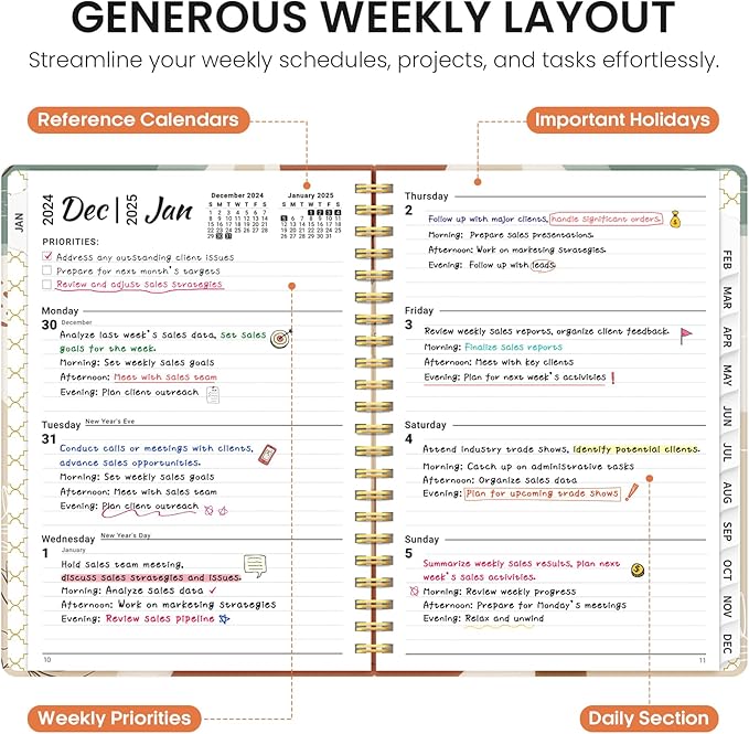 2025 Planner, Weekly and Monthly Planner, 12 Month (Jan 2025 - Dec 2025), Hardcover 2025 Calendar Planner Book with Monthly Tabs, Inner Pocket, Spiral Bound, Perfect for Office Home School Supplies - A5 (6.3" x 8.5"), Abstract