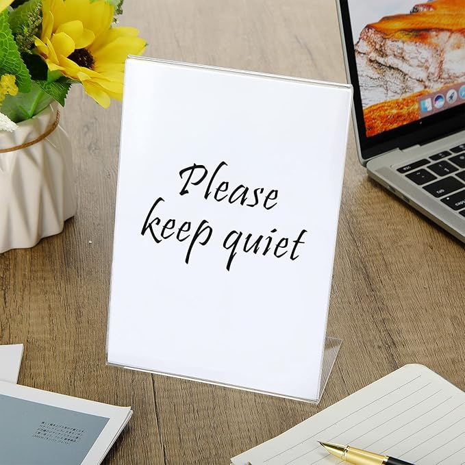 Vicenpal 5 x 7 Inch Acrylic Sign Holder Acrylic Picture Frames Plastic Picture Flyer Holder l Shaped Photo Frames Self Standing Desktop Table Signs for Office, Store, Restaurant, Horizontal(40 Pcs)