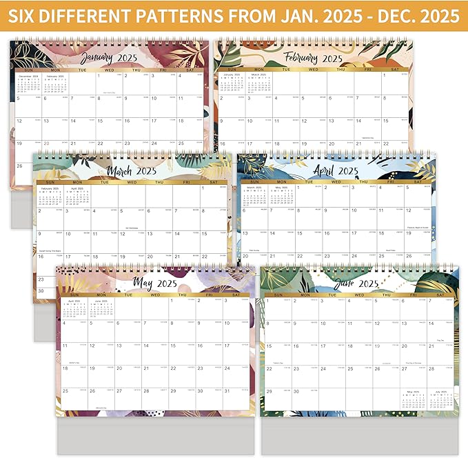 2025 Desk Calendar - Standing Flip 2025 Desktop Calendar from Jan 2025 - Dec 2025, 10" x 8.3", Memo Pages, Stand up Desk Calendar with Strong Twin-Wire Binding, Blank Blocks, Premium Paper