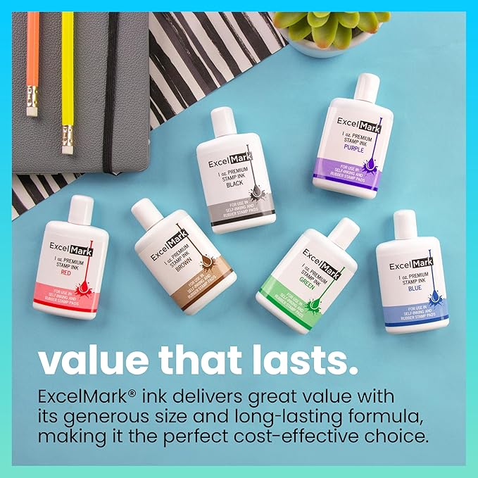 ExcelMark Premium Self-Inking Stamp Refill Ink - 1 oz. (Blue)