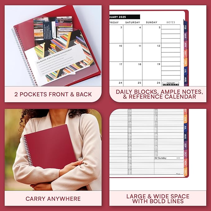 2025 Appointment Book & Planner- Ensight 8.5 x 11 inches, Large Tabbed Daily Hourly Weekly Planner, Calendar & Schedule Book 15-Minute time Slots, Business & Personal Planner Jan 2025- Dec 2025- Maroon