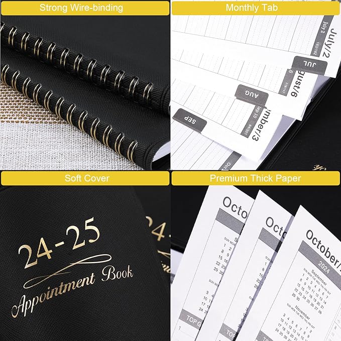 2024-2025 Weekly Appointment Book - Appointment Book 2024-2025, Jul 2024 - Jun 2025, Daily/Hourly Planner with Tabs, 15 Minutes, 8.26" x 10.7", Wirebound - Black