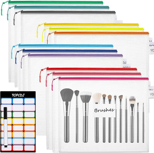 12pcs Mesh Zipper Pouch Bags, A5 Puzzle Bag (12 Colors, 12 Packs) for Organizing, Classroom Must Have Storage Bag, Board Games and Office Supplies