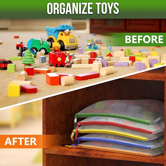 22 Pack Mesh Zipper Pouch Bags 10x14 inch - Plastic Zipper Pouches for Organizing - Document Bags With Zippers - Letter Size Zippered Pouch - Document Pouches With Zippers