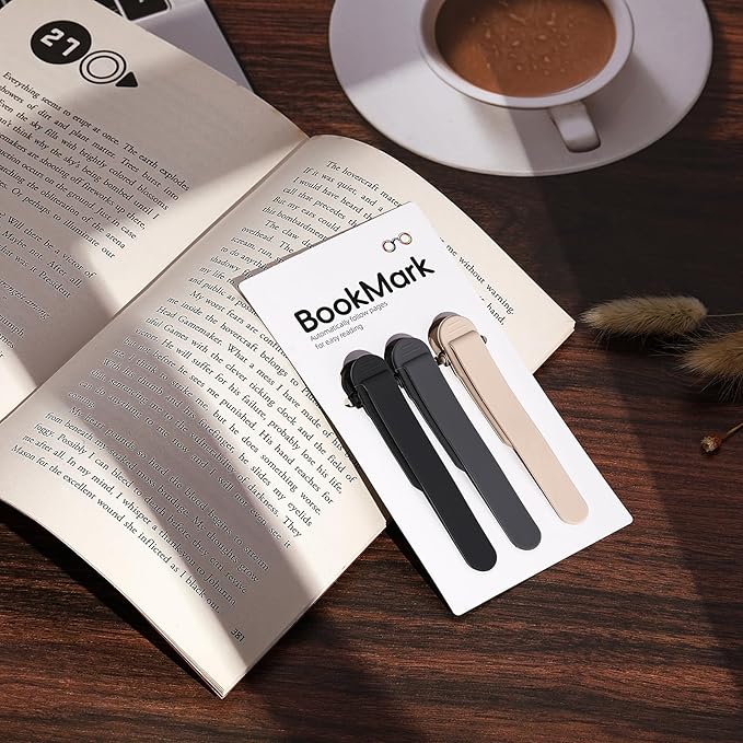 3Pcs Automatic Bookmark, Silicone Smart Book Marks for Reading Women, Men, Kids,Cute Unique Book Markers Bookmark Clip Reading Accessories Gifts for Book Lovers (1 Dark Grey+1 Light Grey+1 Beige)