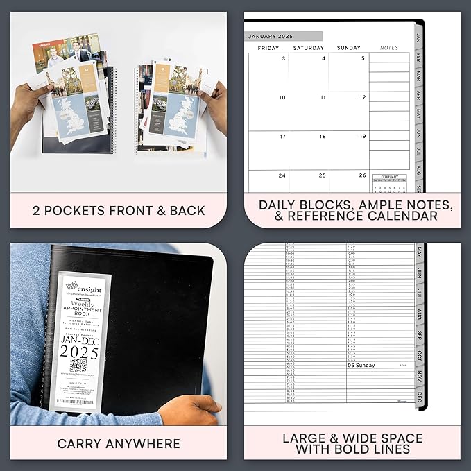 2025 Appointment Book & Planner- Ensight 8.5 x 11 inches, Large Tabbed Daily Hourly Weekly Planner, Calendar & Schedule Book 15-Minute time Slots, Business & Personal Planner Jan 2025- Dec 2025- Black
