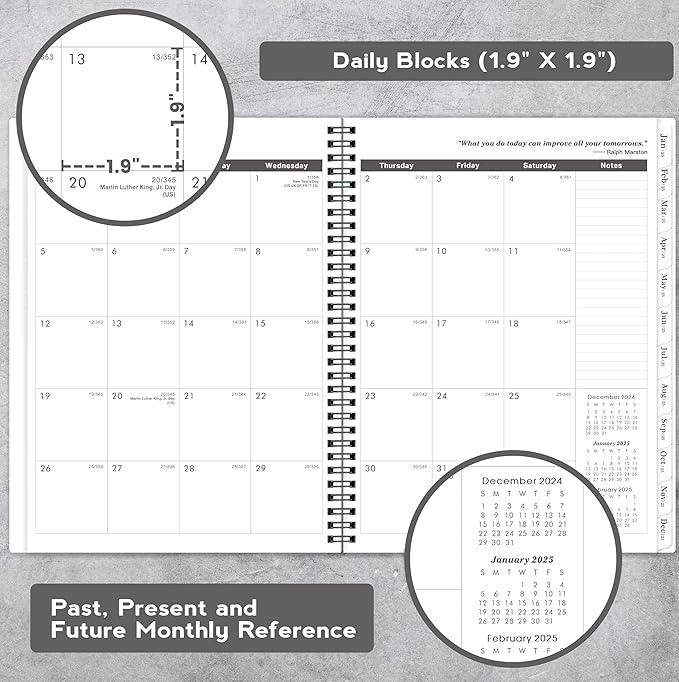 2025-2026 Monthly Planner/Calendar - 2 Year Planner 2025-2026, Monthly Tabs, 9’’ × 11’’, Jan. 2025 - Dec. 2026, Hard Cover, Inner Pocket - Grey