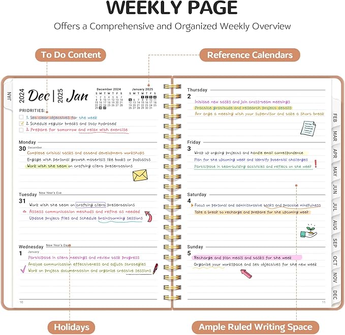 2025 Planner - Weekly and Monthly Planner, January 2025 to December 2025, Spiral Bound 2025 Calendar Planner Book, Inner Pocket, Perfect for Office Home School Supplies - A5 (6.3" x 8.5"), Rose