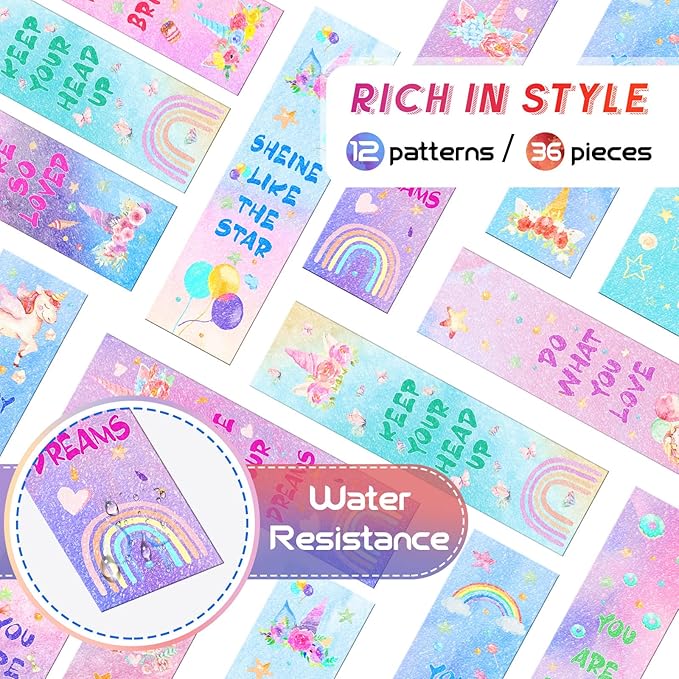 36 Pieces Anxiety Sensory Stickers Cute Fidget Textured Strips Toys Anti Stress Tactile Rough Sensory Calm Textured Strips Adhesives Anxiety Relief for Adults Teens Desk Classroom (Unicorn Style)