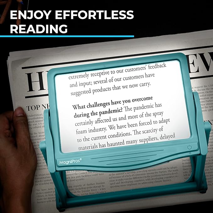 MAGNIPROS 5X Large LED Full Page Magnifying Glass with Collapsible & Detachable Stand | 3 Color Modes & Anti-Glare Lens to Reduce Eye Strain- Ideal for Reading Fine Print, Crafting, Low Vision