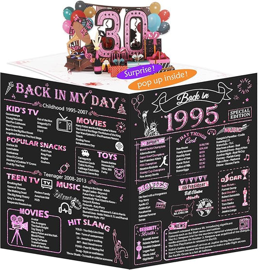30th Birthday Card for Women Her, Jumbo 3D Pop Up 30th Birthday Gifts, Back In 1995 Happy 30 Year Old Sister Birthday Decorations Cards Card for Wife, Rose Gold