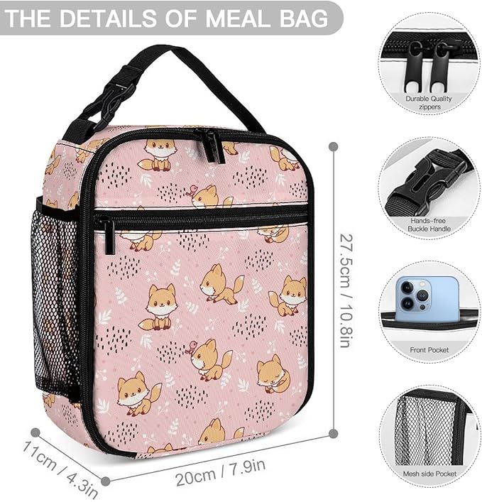 3PCS 17" Fox Backpack, Shoulders Backpack with Insulated Lunch Bag Durable Fox Laptop Bag Daypack with Multiple Pockets (Fox)