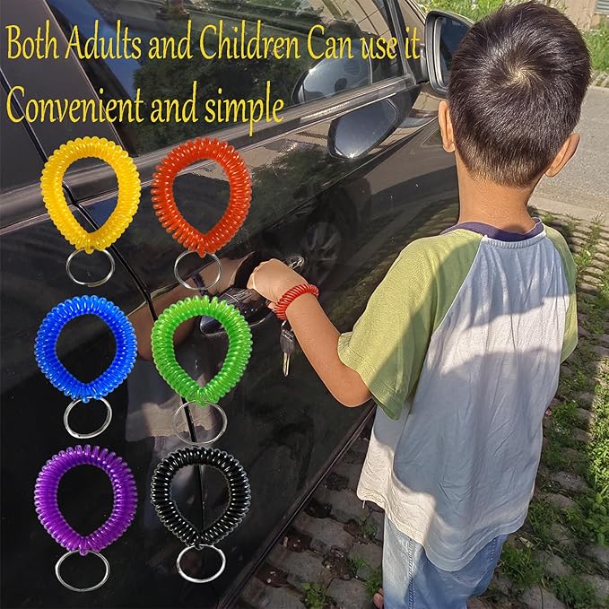 Pack of 36 Colorful Spring Spiral Wrist Coil Key Chain, Wristband Key Ring (Red)