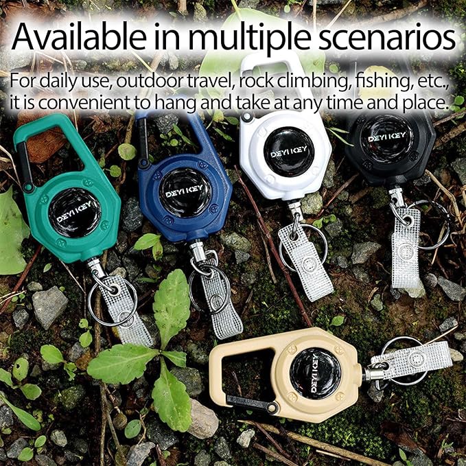 Retractable Keychain Heavy Duty, Multitool Carabiner Badge Holder, Retractable Keychain Clip Id Holder, Tactical ID Badge Reel with 29.5" Steel Retractable Cord, 2Pack Blue