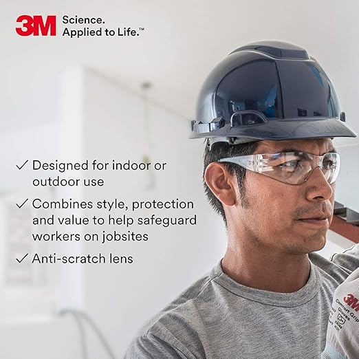 3M Safety Glasses, Virtua, 1 Pair, ANSI Z87, Clear Hard Coat Lens, Clear Frame, Economical Eyewear Protection, Lightweight, Wraparound Coverage, UVA, UVB, UVC