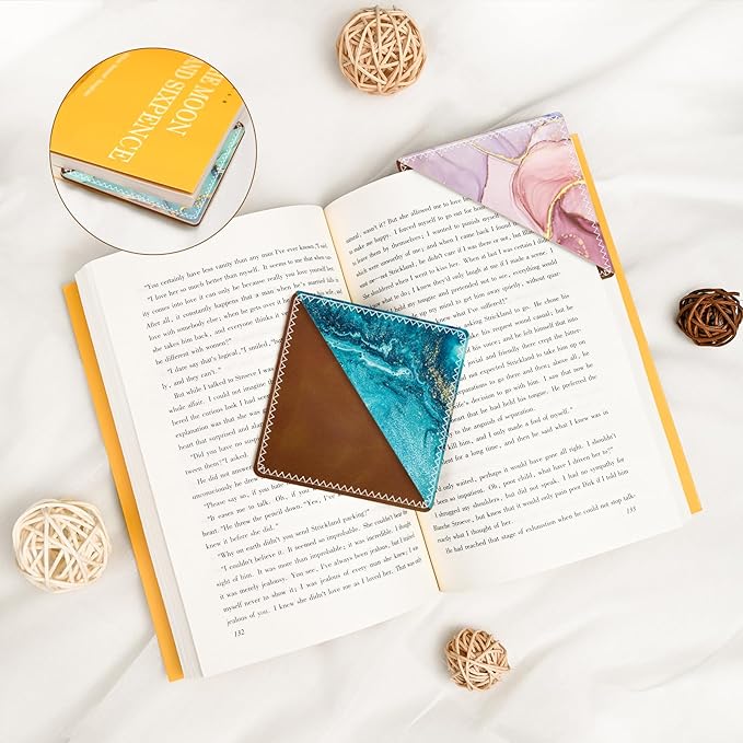 3 Pieces Leather Bookmarks, Personalized & Cute Book Accessories for Reading Lovers, Page Markers for Women Men Girls Boys Student Teacher Kids Retirement Birthday Gifts (Marble, Water Ripples)