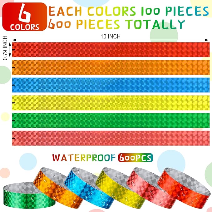 Epakh 600 Pcs Paper Wristbands Neon Wrist Bands Waterproof Handbands for Events Lightweight Concert Wristbands Neon Colored Adhesive Wrist Band for Party