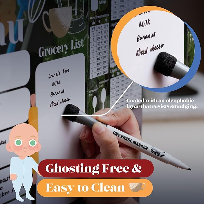 Magnetic Menu Board for Fridge 10-inch x 15-inch Smudge-Free Weekly Meal Planner Magnetic Comes With Conversion Chart and Dry Erase Marker for Dry Erase Menu Board for Fridge by Mommy Marvel