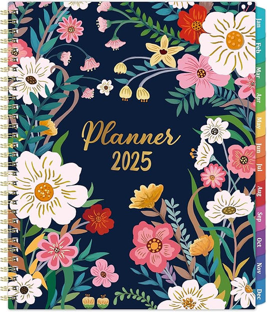 2025 Planner - 2025 Planner Weekly and Monthly, 2025 Weekly Planner 8.5 x 11, 12 Monthly Calendar Planner with Colorful Tabs, Inner Pocket and Floral Cover