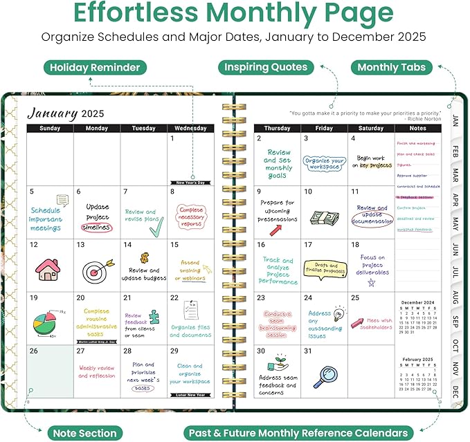 2025 Planner Weekly and Monthly, Jan 2025 - Dec 2025, Hardcover 2025 Calendar Planner Book with Monthly Tabs, Inner Pocket, Aesthetic Planner 2025 for Office Home School Planning - A5 (6.3" x 8.5"), Spiral Bound, Butterfly
