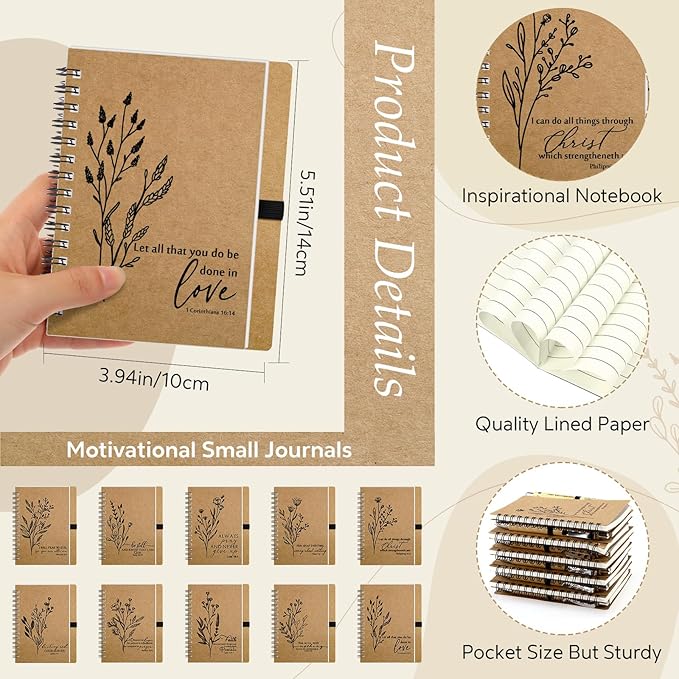 40 Pcs Bible Verse Spiral Notebook with Bamboo Christian Ballpoint Pens Aesthetic Religious Notepads Inspirational Journals Easter Christian Gifts for Women Men Office (Classic Style)